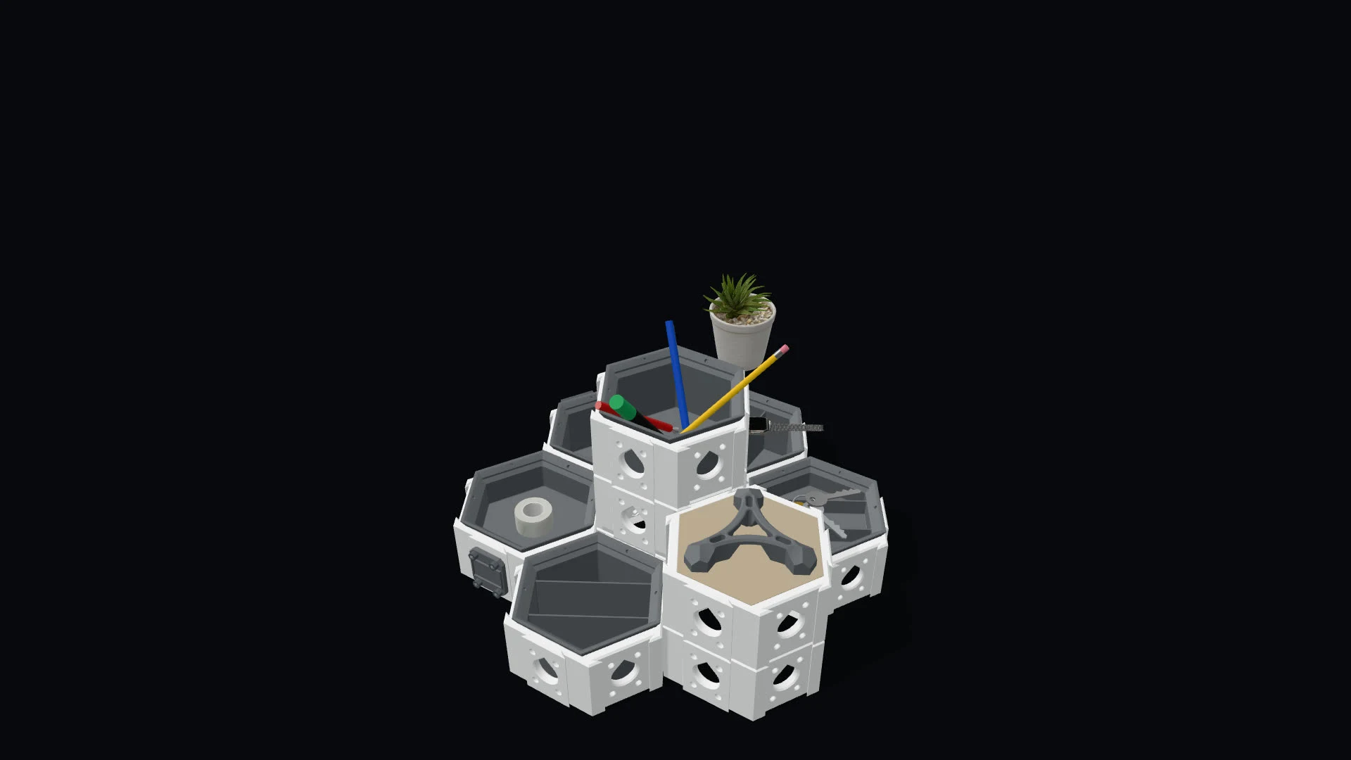 A finished Hex Cluster build on a bench
